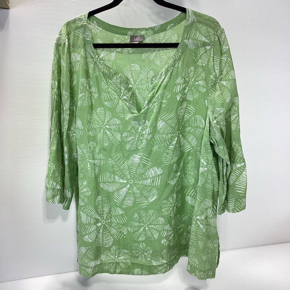 J. Jill Linen Blouse Green with White Accents J Jill Tunic XL - Picture 11 of 11